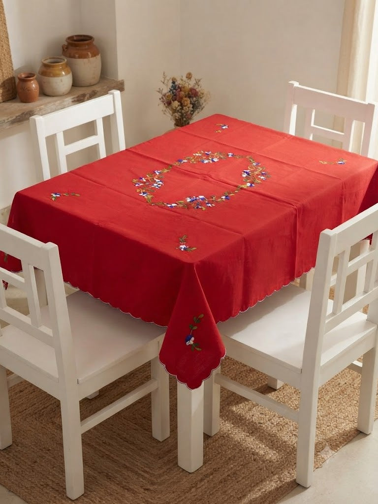 Hand Embroidered Four Seater Floral Table Cover