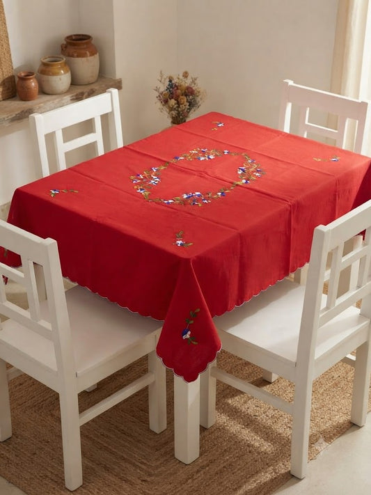 Hand Embroidered Four Seater Floral Table Cover