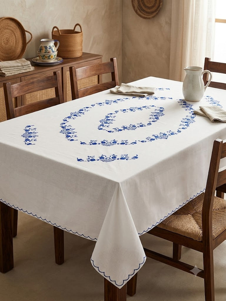 Hand Embroidered Floral Six Seater Table Cover