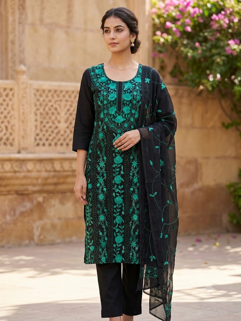 Chikonwala's Exclusive Hand Embroidered Fulkari Dress