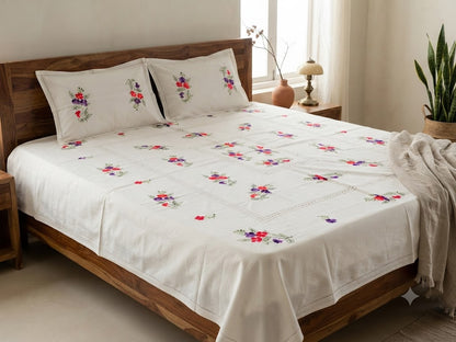 Chikonwala's Floral Embroidered Cotton Beading  Bedsheet