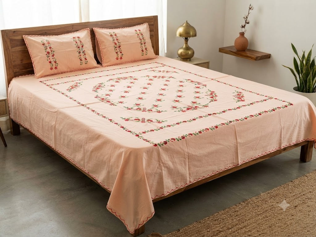 Chikonwala's Hand Embroidered Floral Design Bedsheet