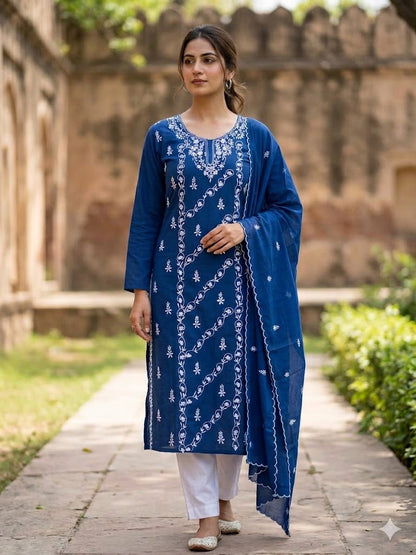 Chikonwala's Exclusive Hand Embroidered Organdy Cotton Dress Material