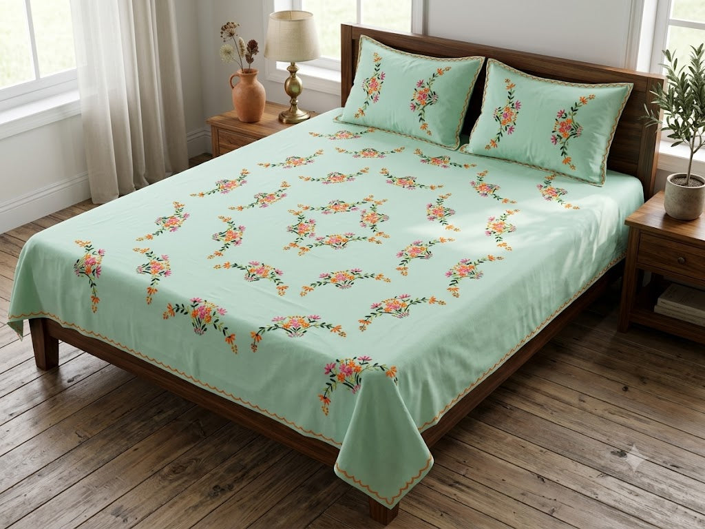 Chikonwala's Hand Embroidered Floral Design Bedsheet