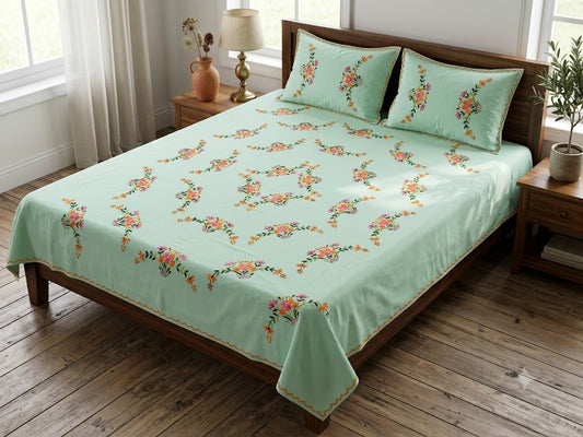 Chikonwala's Hand Embroidered Floral Design Bedsheet