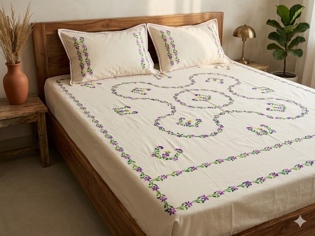 Chikonwala's Hand Embroidered Floral Design Bedsheet