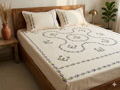 Chikonwala's Hand Embroidered Floral Design Bedsheet