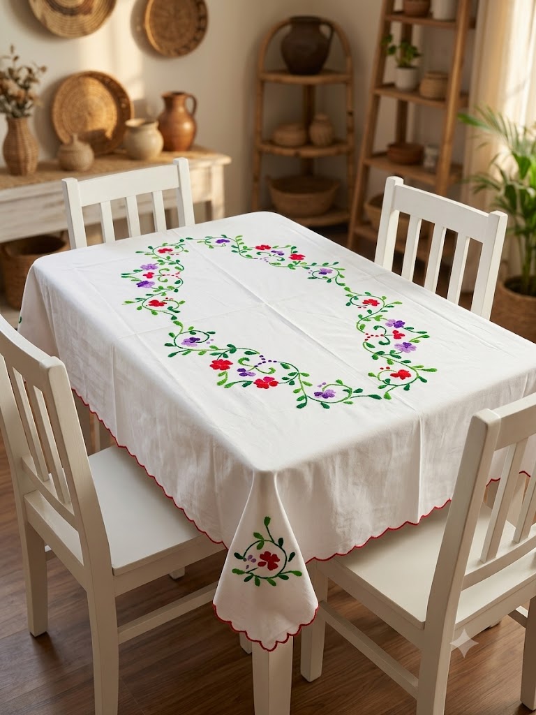 Title Hand Embroidered Four Seater Floral Table Cover