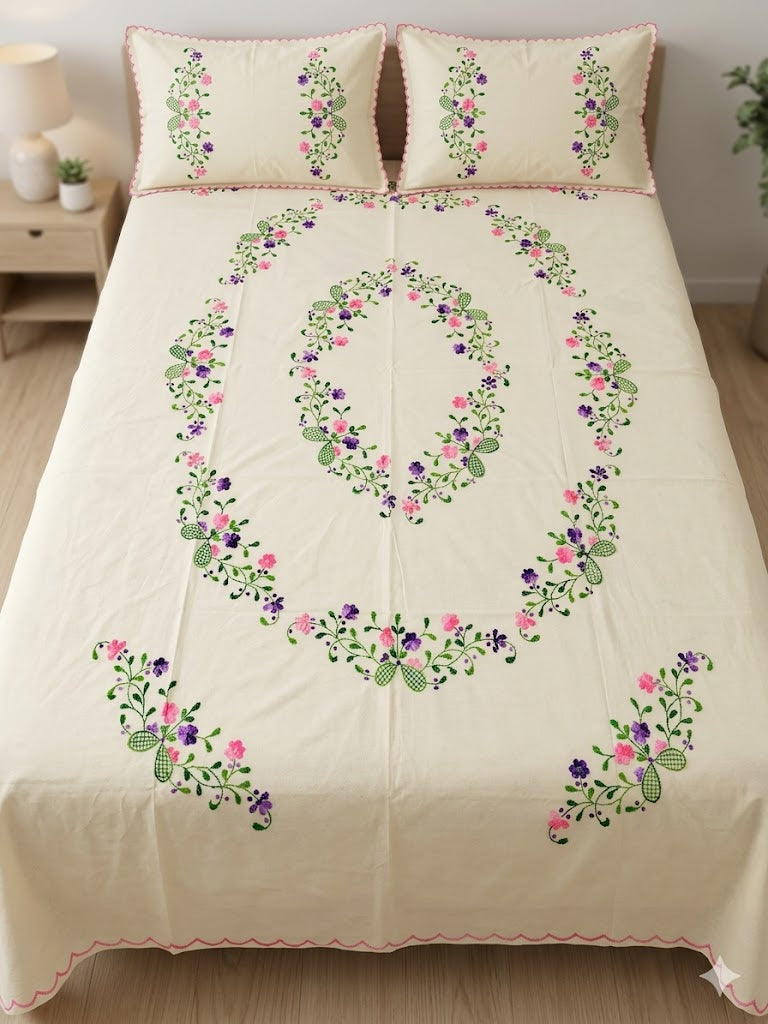 Chikonwala's Hand Embroidered Floral Design Bedsheet