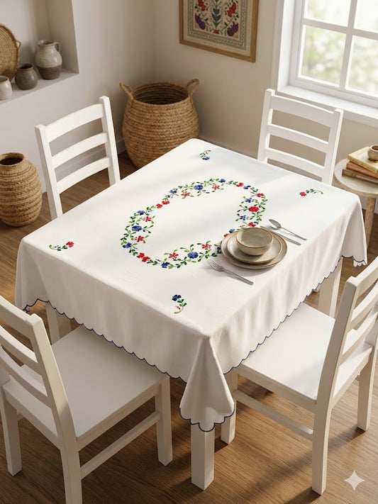 Hand Embroidered Four Seater Floral Table Cover
