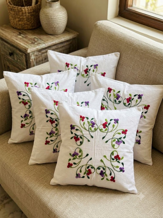 Hand Embroidered Cotton Cushion Covers (Set of 5)