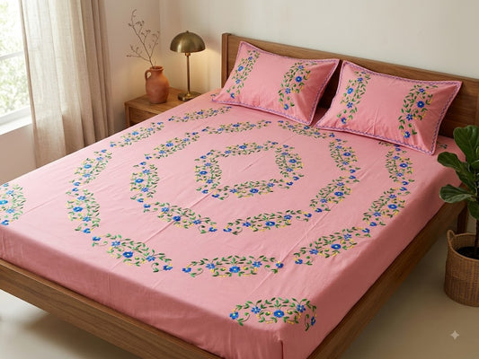 Chikonwala's Hand Embroidered Floral Design Bedsheet