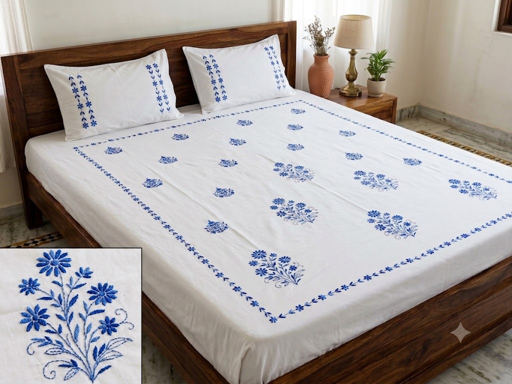 Chikonwala's Hand Embroidered Pure Cotton Bedsheet