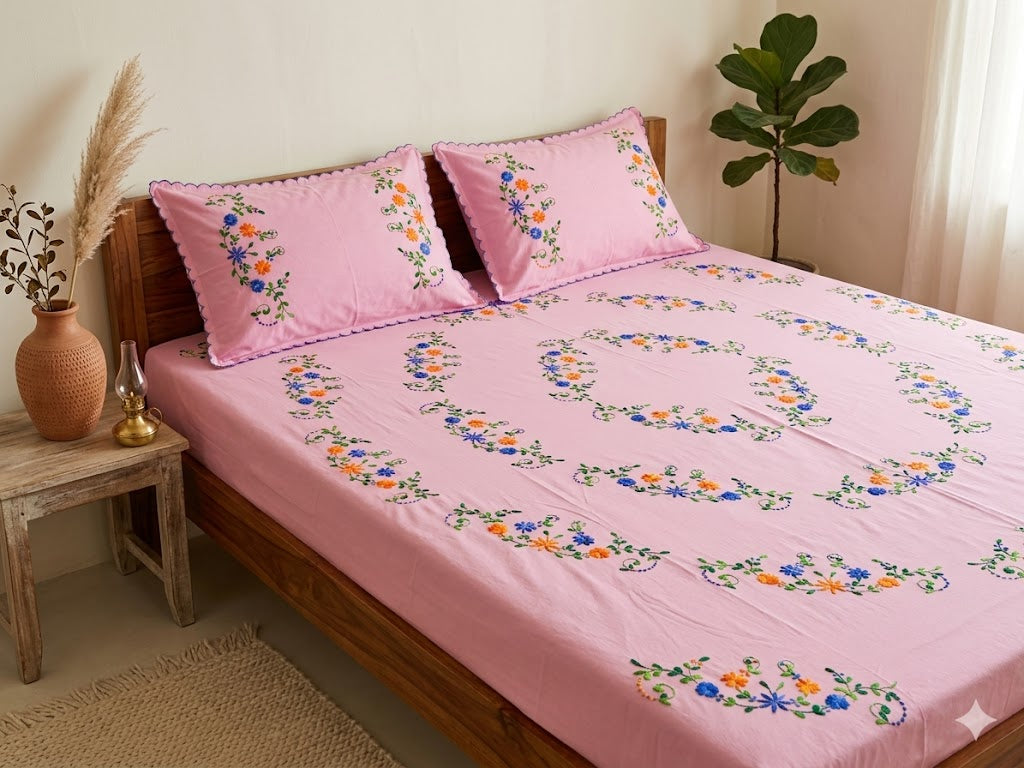 Chikonwala's Hand Embroidered Floral Design Bedsheet