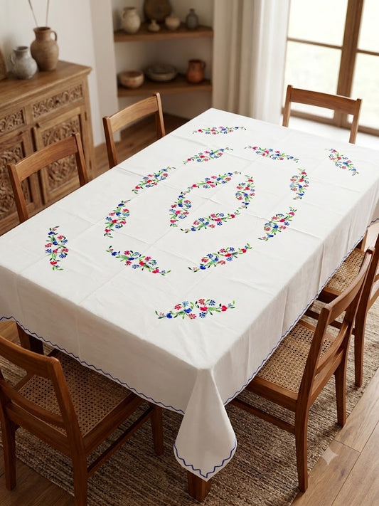 Hand Embroidered Floral Six Seater Table Cover
