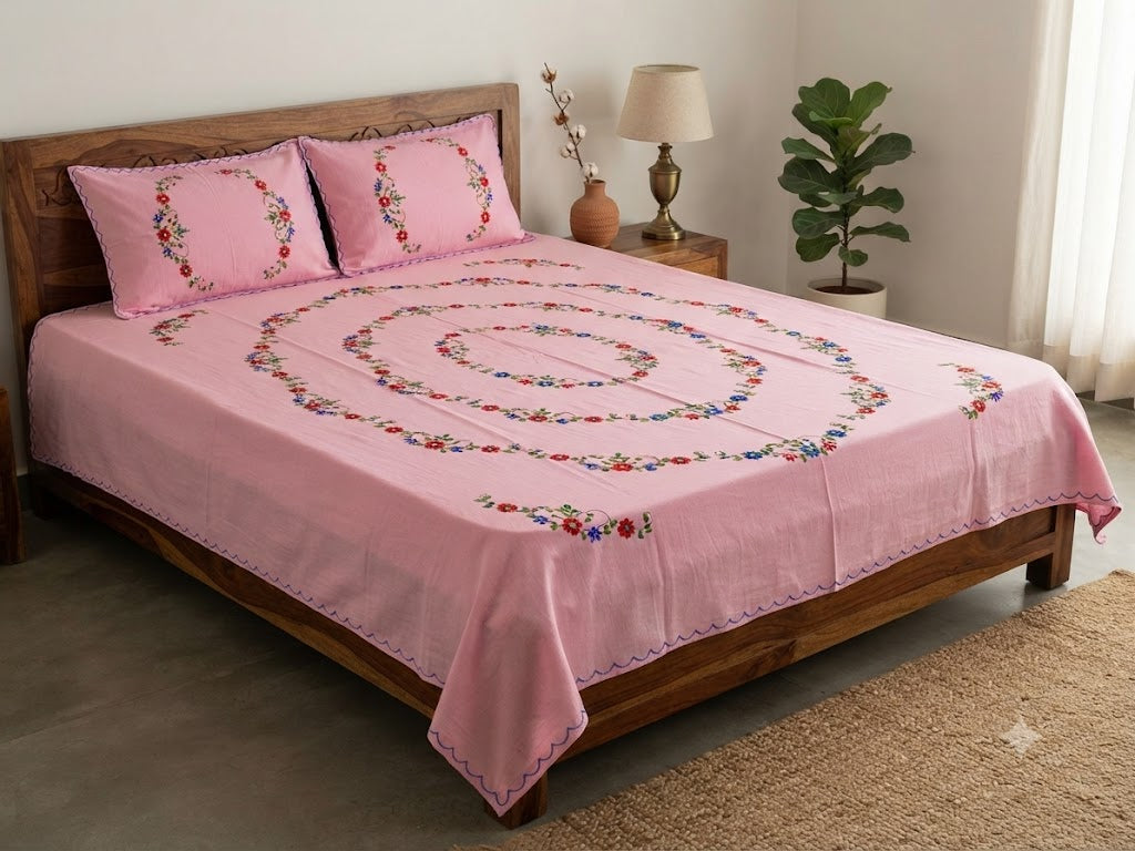 Chikonwala's Hand Embroidered Floral Design Bedsheet