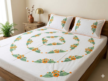 Chikonwala's Hand Embroidered Floral Design Bedsheet