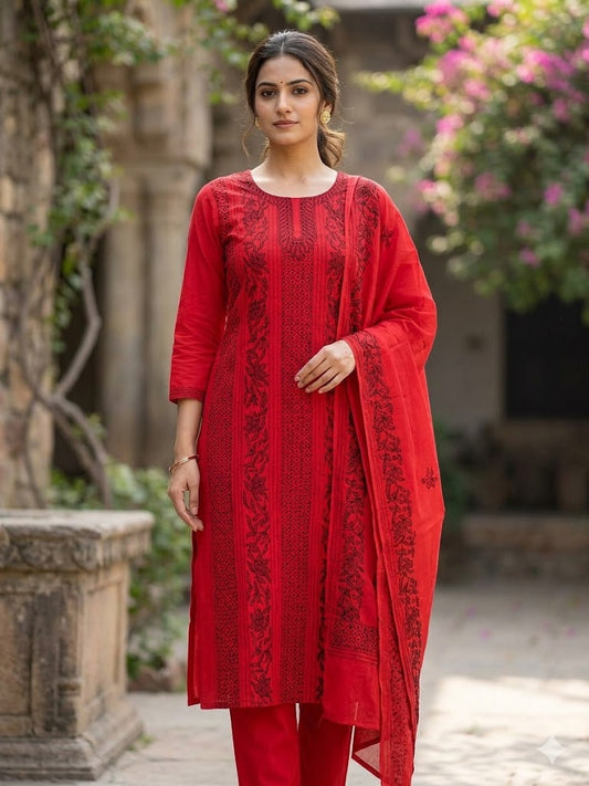 Chikonwala's Exclusive Hand Embroidered Bidding Kantha Dress Material