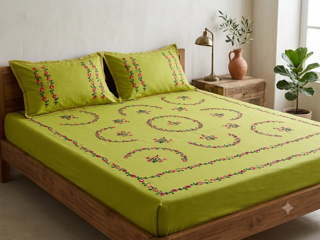Chikonwala's Hand Embroidered Floral Design Bedsheet