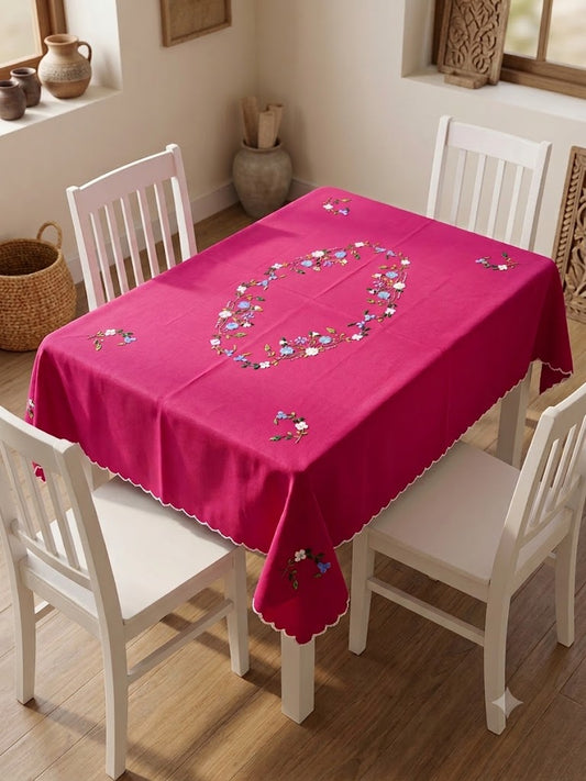 Hand Embroidered Four Seater Floral Table Cover