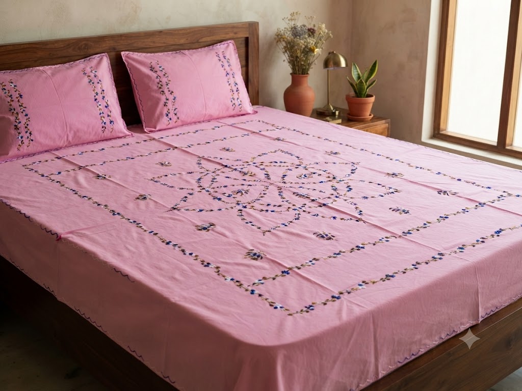 Chikonwala's Hand Embroidered Floral Design Bedsheet