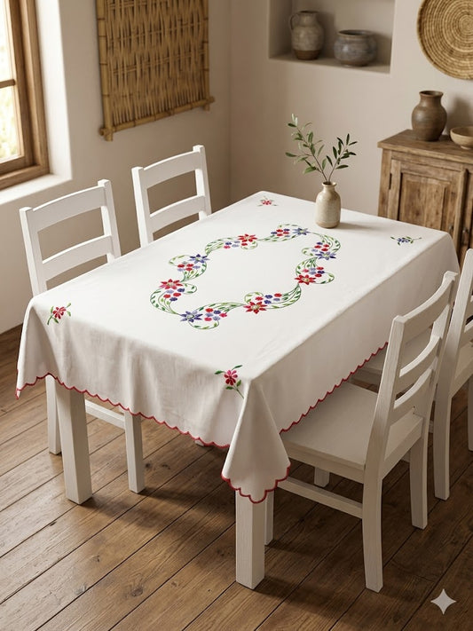 Hand Embroidered Four Seater Floral Table Cover