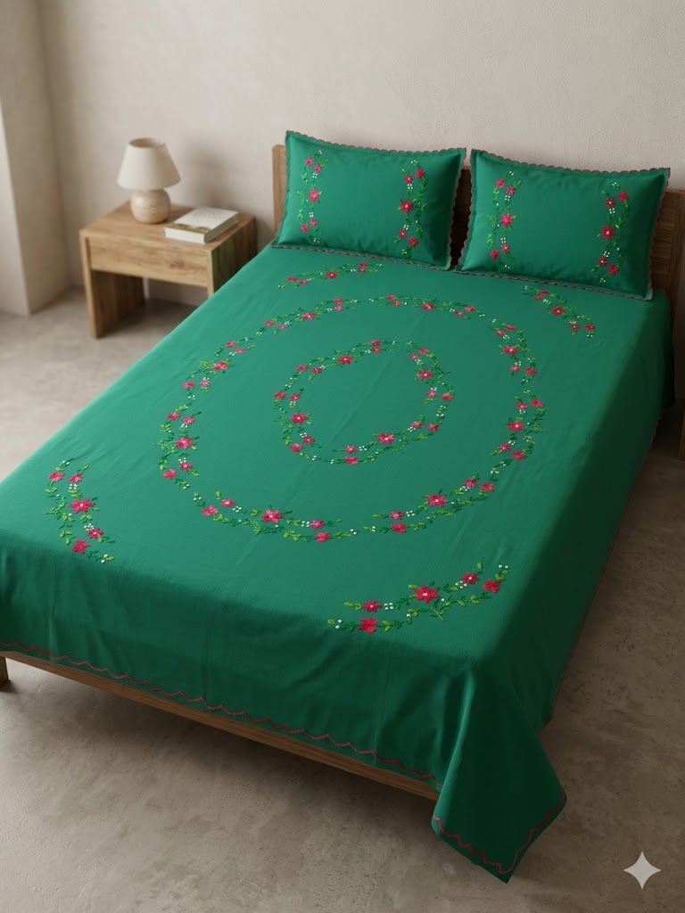 Chikonwala's Hand Embroidered Floral Design Bedsheet