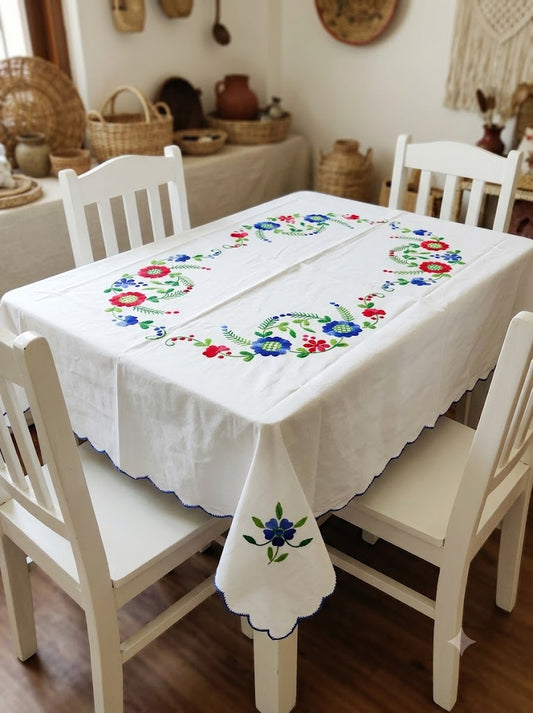 Hand Embroidered Four Seater Floral Table Cover