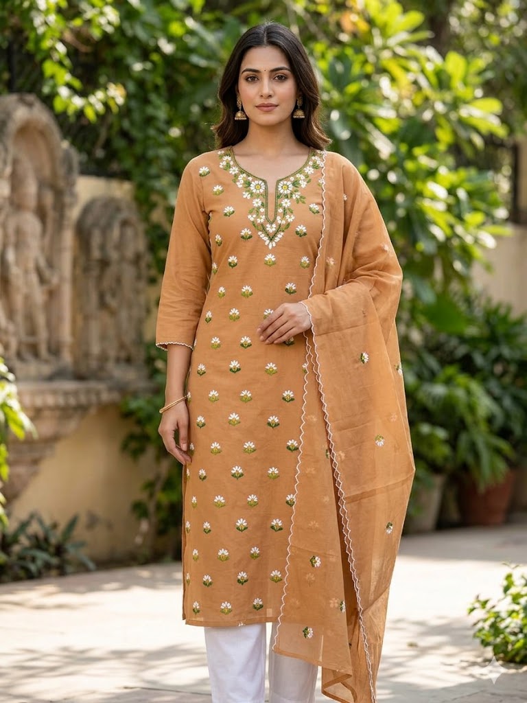 Chikonwala's Exclusive Hand Embroidered Organdy Cotton Dress Material