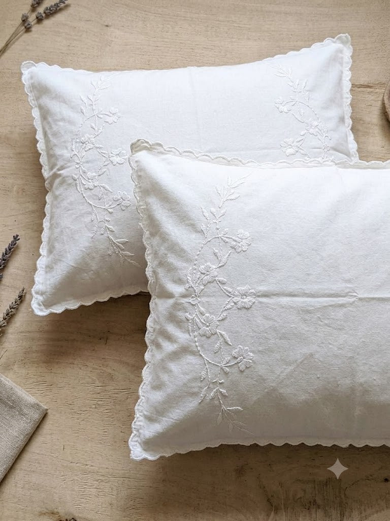 Chikonwala Hand-Embroidered Floral Pillow Cover Set– Set of 2