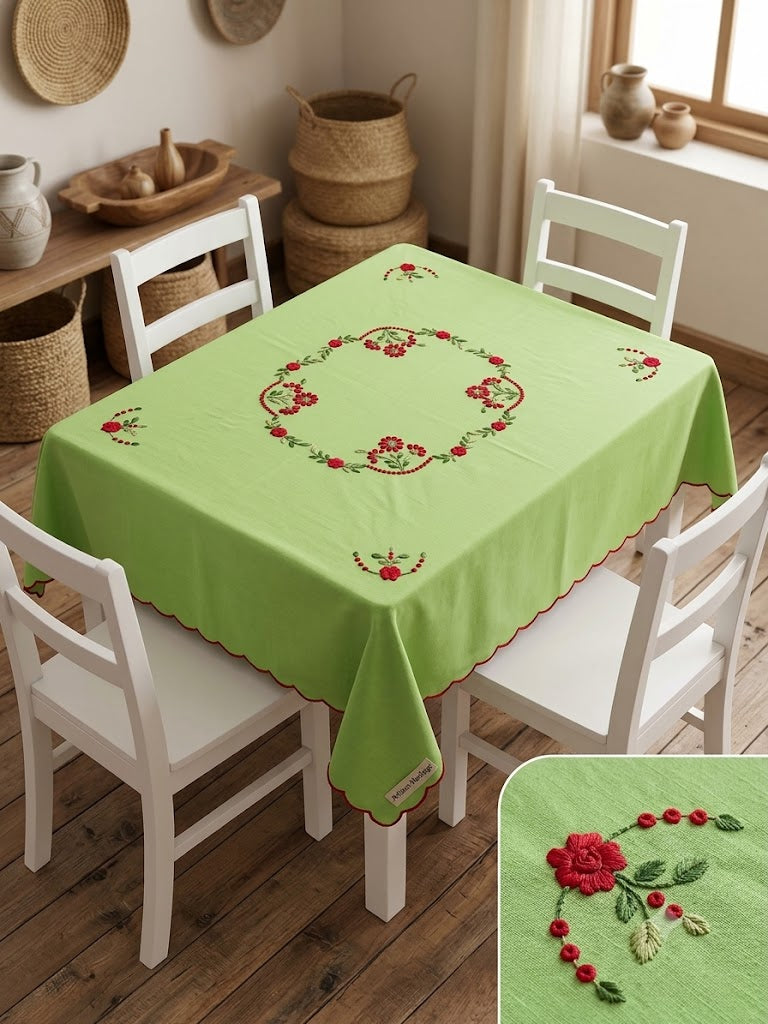 Hand Embroidered Four Seater Floral Table Cover