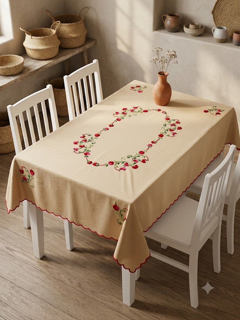 Hand Embroidered Four Seater Floral Table Cover