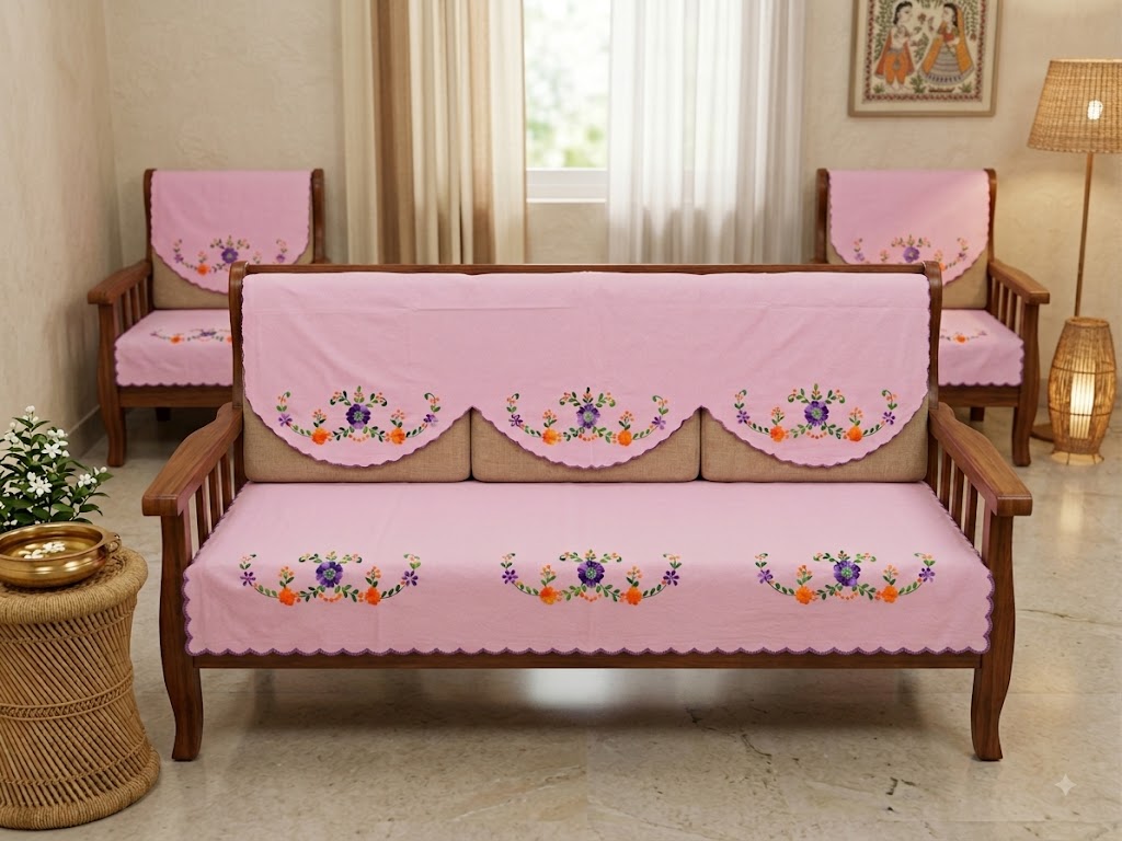 Hand Embroidered Sofa Cover (3+1+1 Seater)