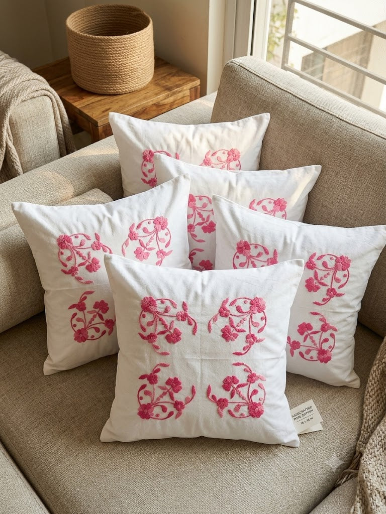 Hand Embroidered Cotton Cushion Covers (Set of 5)