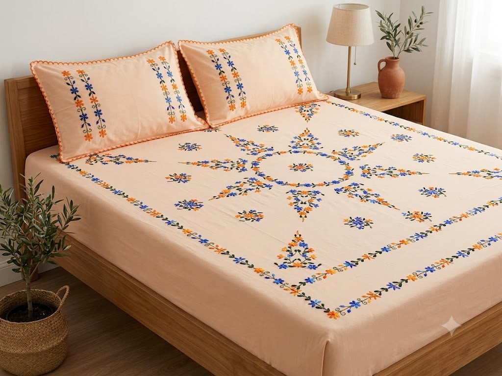 Chikonwala's Hand Embroidered Floral Design Bedsheet