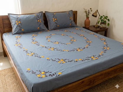 Chikonwala's Hand Embroidered Floral Design Bedsheet