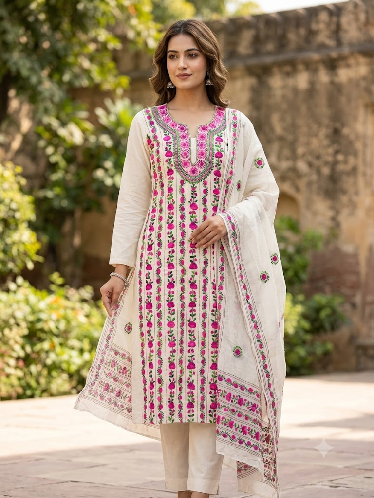 Chikonwala's Exclusive Hand Embroidered Fulkari Dress