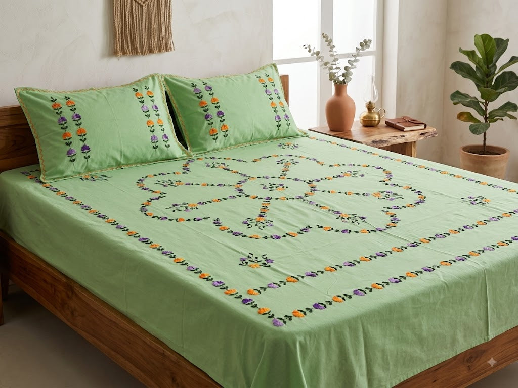 Chikonwala's Hand Embroidered Floral Design Bedsheet