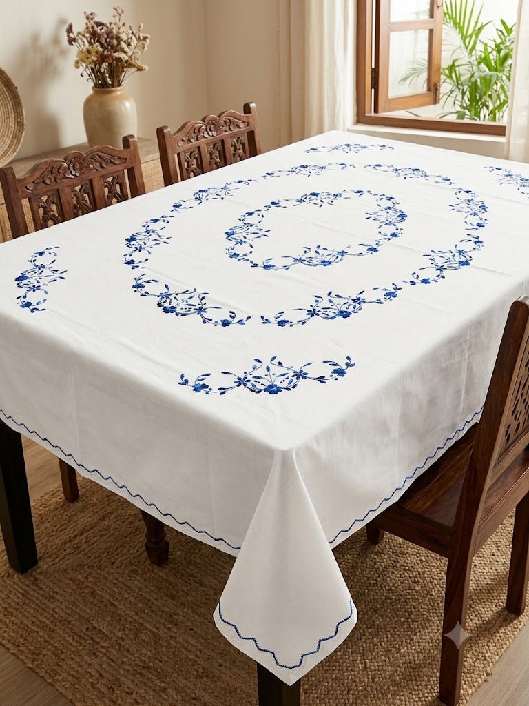 Hand Embroidered Floral Six Seater Table Cover