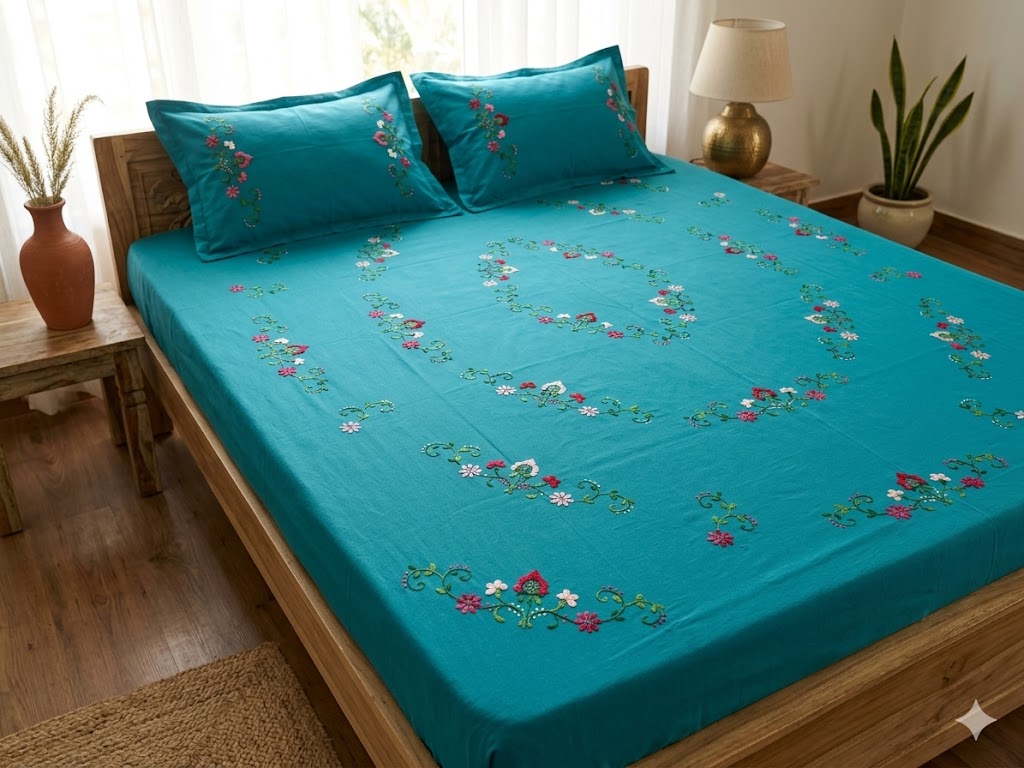 Chikonwala's Hand Embroidered Floral Design Bedsheet