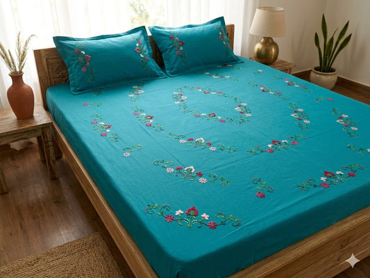 Chikonwala's Hand Embroidered Floral Design Bedsheet