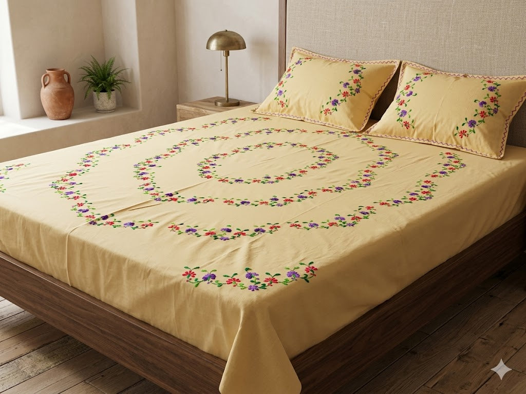 Chikonwala's Hand Embroidered Floral Design Bedsheet