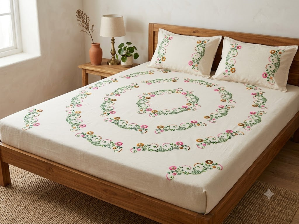 Chikonwala's Hand Embroidered Floral Design Bedsheet