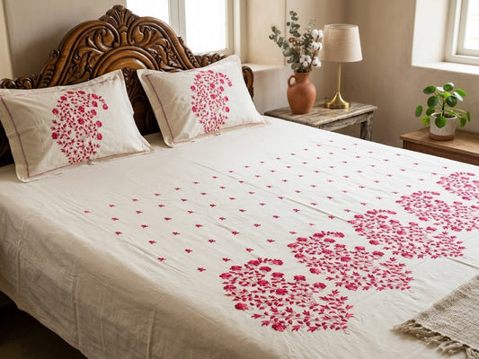 Premium Designer Embroidered Satin Cotton Bedsheet Set