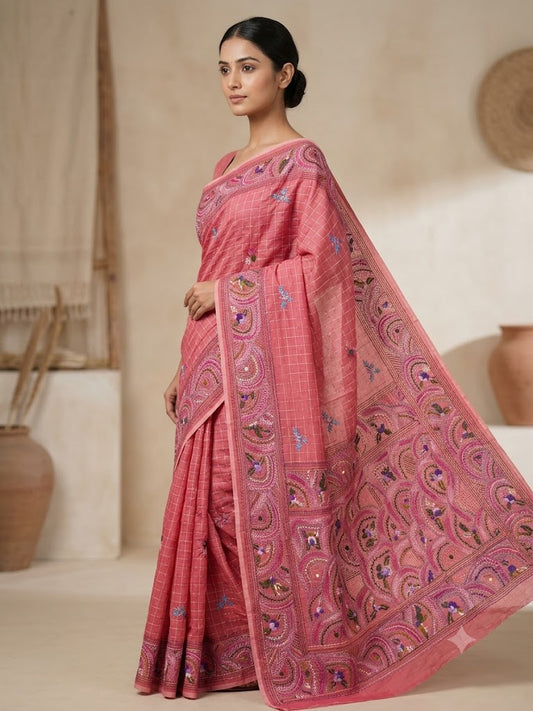 Premium Handcrafted Bullion Stitch Work Chanderi Saree with Blouse Piece