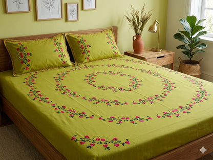 Chikonwala's Hand Embroidered Floral Design Bedsheet