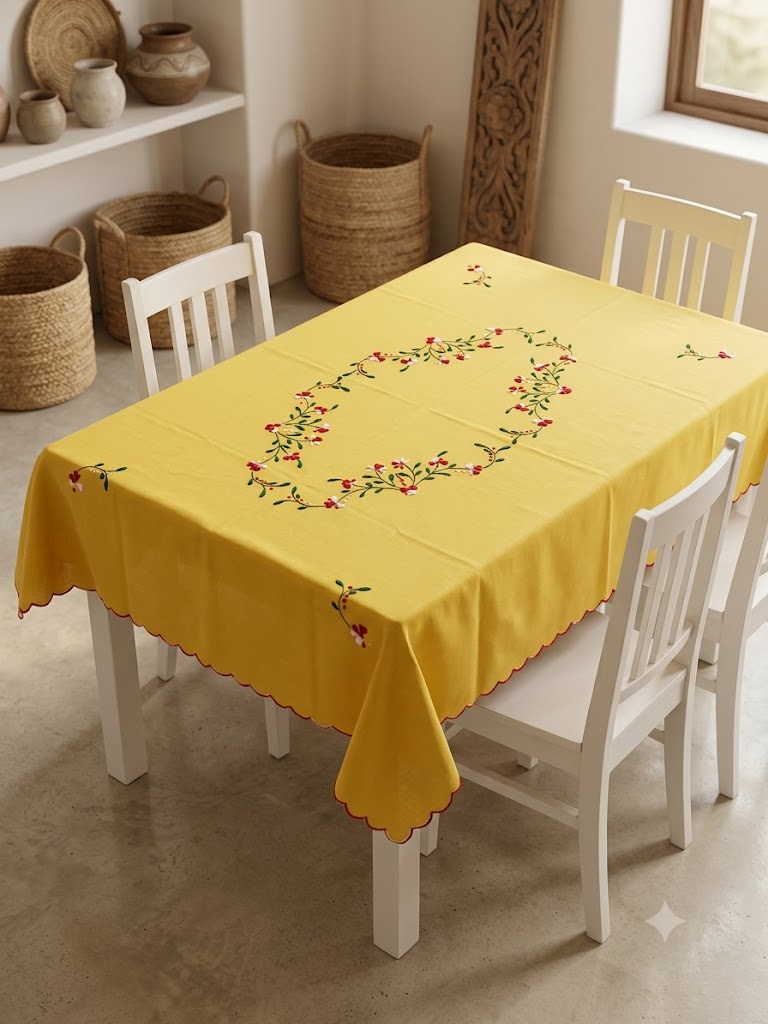 Hand Embroidered Four Seater Floral Table Cover