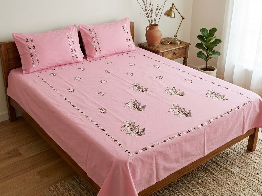 Chikonwala's Hand Embroidered Floral Design Bedsheet
