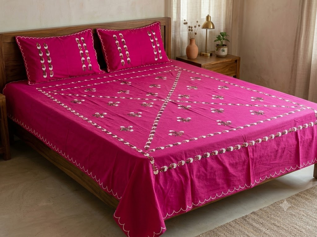 Title Chikonwala's Hand Embroidered Floral Design Bedsheet