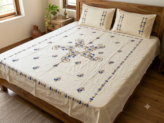 Title Chikonwala's Hand Embroidered Floral Design Bedsheet